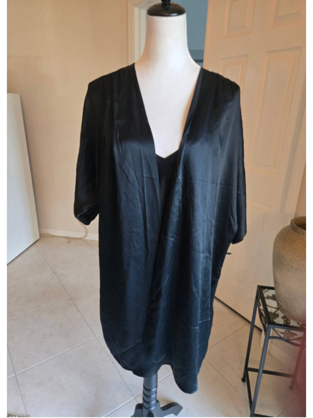 Vintage Morgan Taylor - 100% Silk - Lingerie Set Black Slip & Robe. OS/Med.